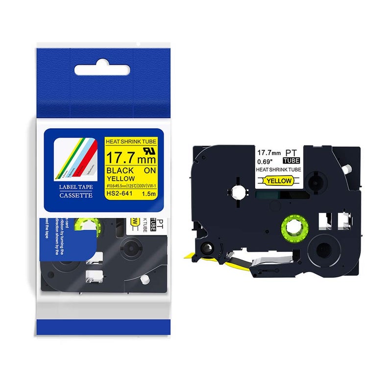 IDIK 1PCS IDIK Black on Yellow 17.7mm HSe641 HS2-641 Heat Shrink Tubing Tape Compatible for Brother PT-H300 PT-E550 Label Printers - Image 1